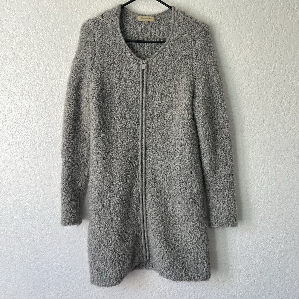 Gray Long Sleeve Full-Zip Sweater Wool Blend